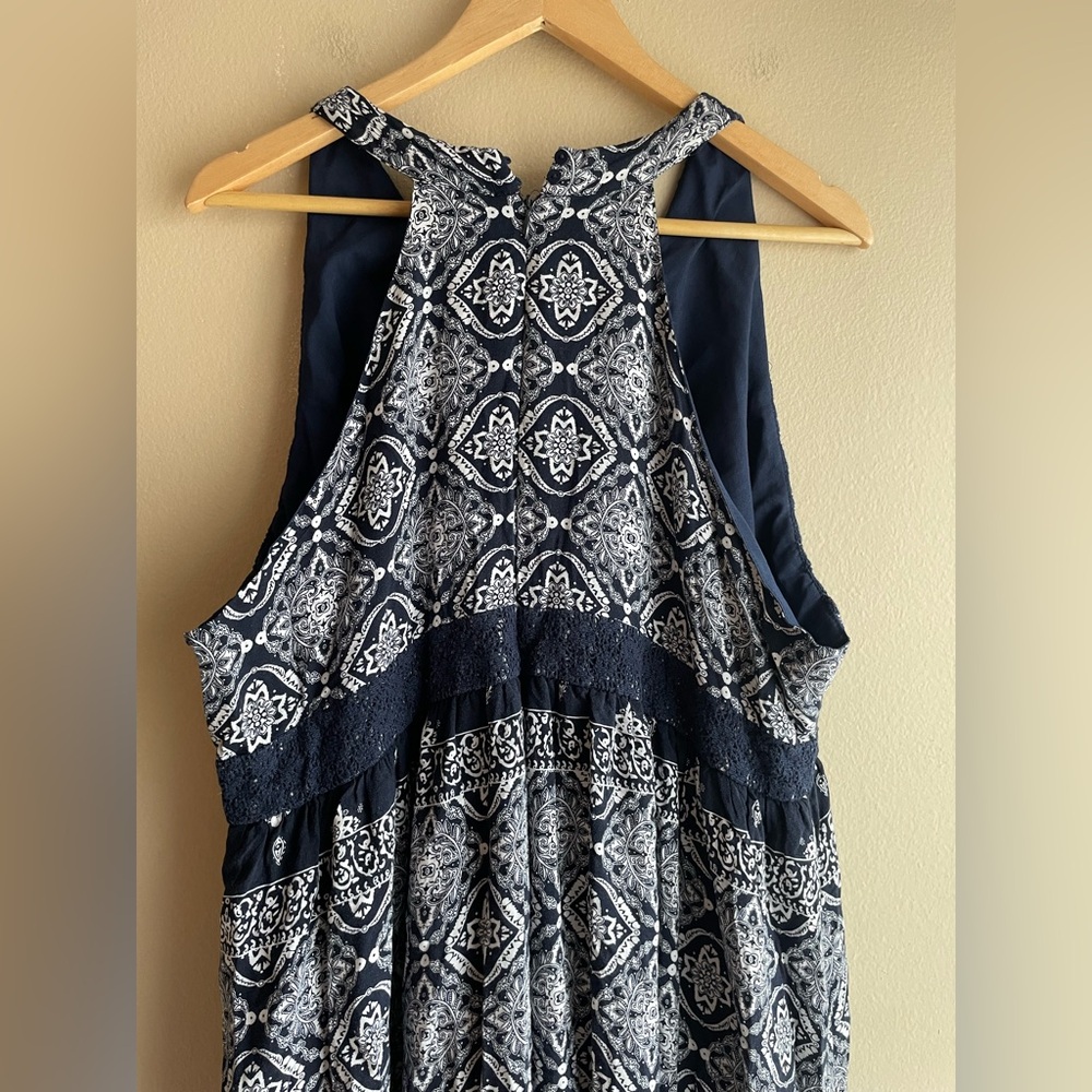 Suzanne Betro Women Blue White Maxi Dress Sleeveless Size 3XL - Picture 6 of 10